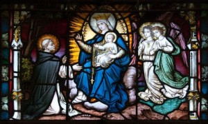 Santo Domingo recibe el rosario de manos de la Virgen